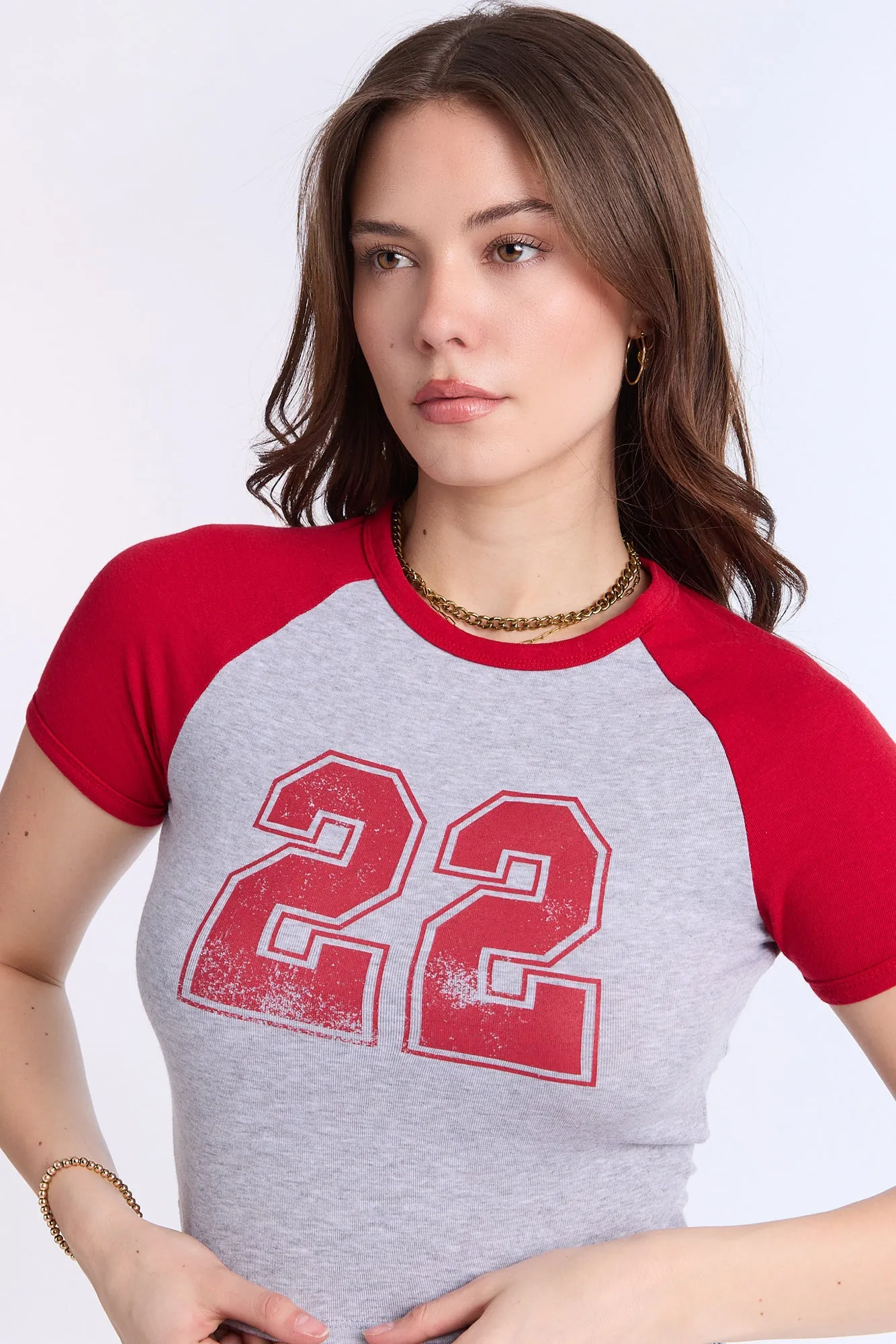AERO Ribbed Knit Graphic Raglan Sleeve Baby Tee