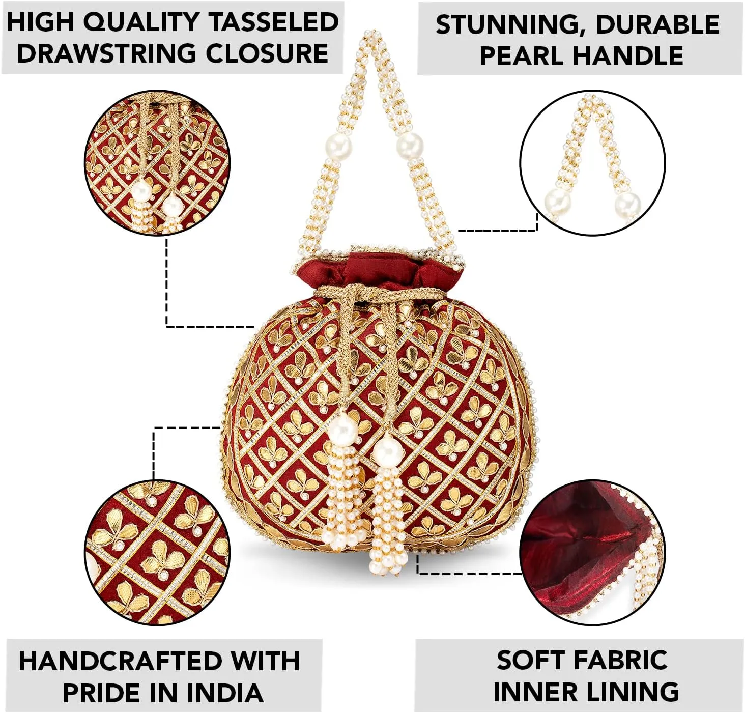 Aheli Embroidered Potli Bag Gift for Women Handmade Ethnic Purse Evening Handbags Stylish Bridal Fashion Clutch Bag