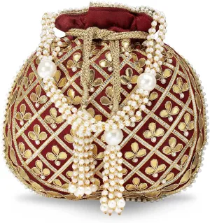 Aheli Embroidered Potli Bag Gift for Women Handmade Ethnic Purse Evening Handbags Stylish Bridal Fashion Clutch Bag