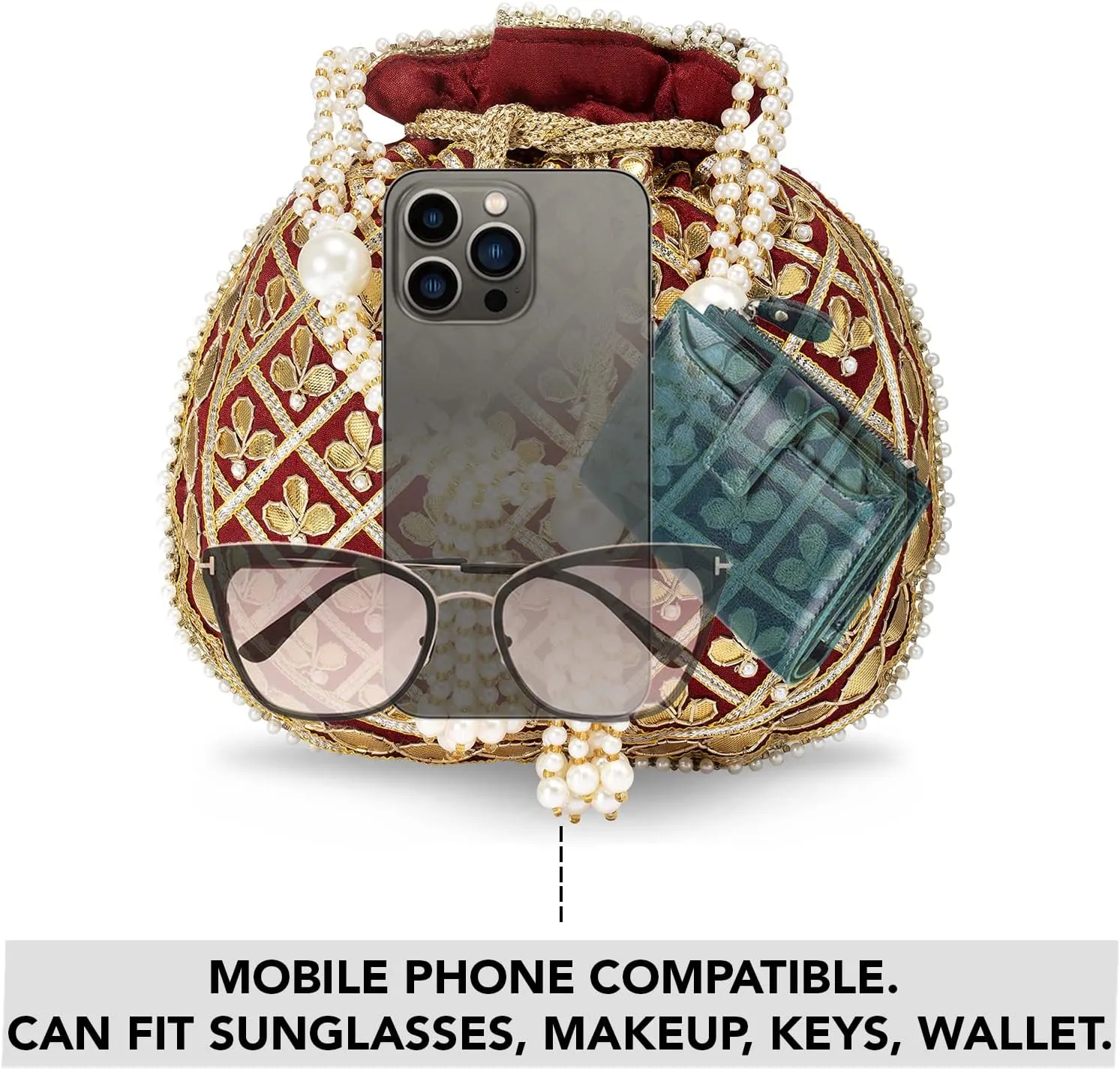 Aheli Embroidered Potli Bag Gift for Women Handmade Ethnic Purse Evening Handbags Stylish Bridal Fashion Clutch Bag