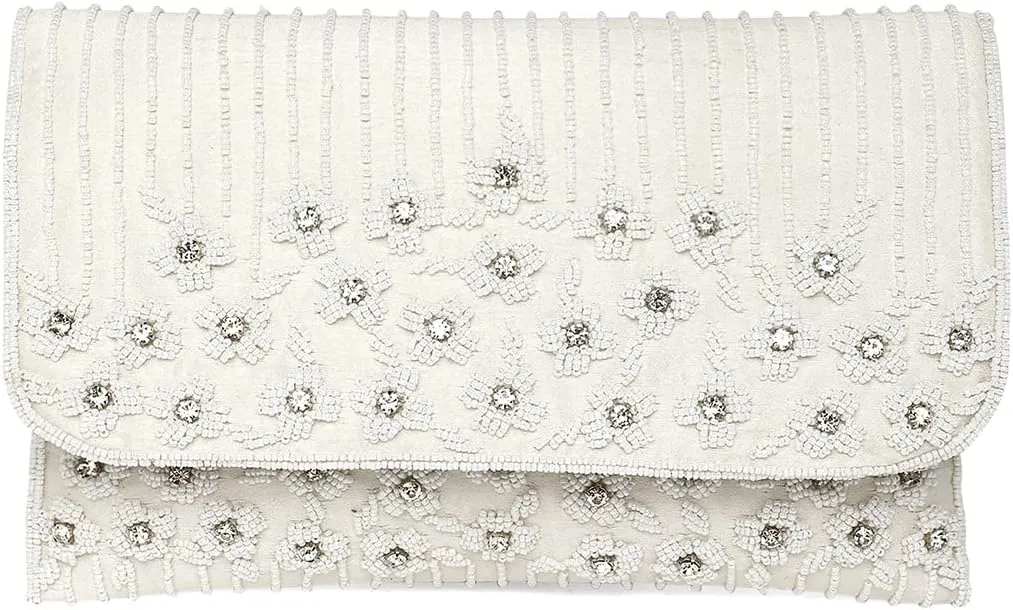 Aheli White Clutch Purses Gift for Women Handmade Evening Handbag Stylish Bridal Fashion Clutch Bag