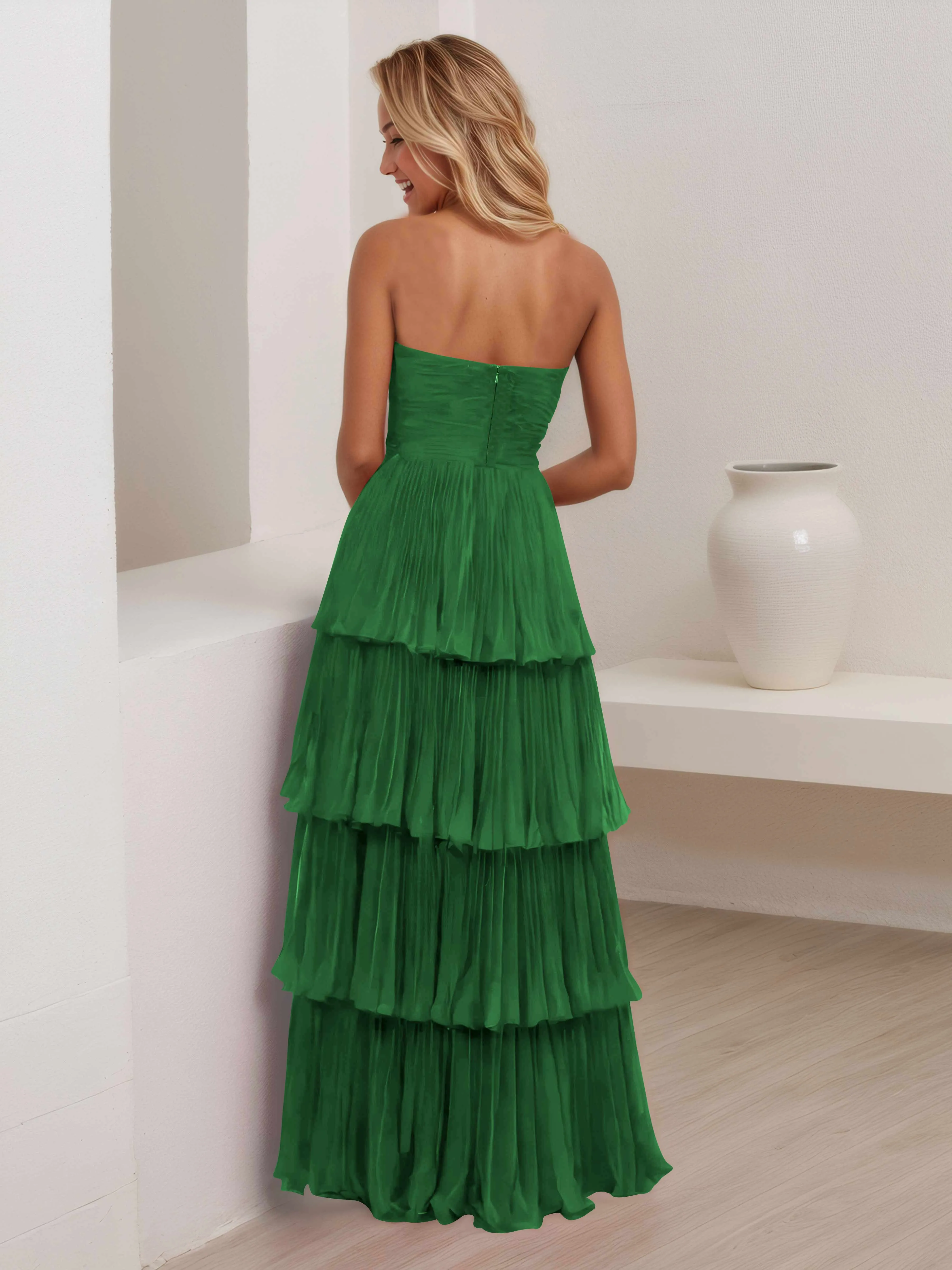 Aliana Stylish Strapless Tiered Long Wedding Guest Dresses