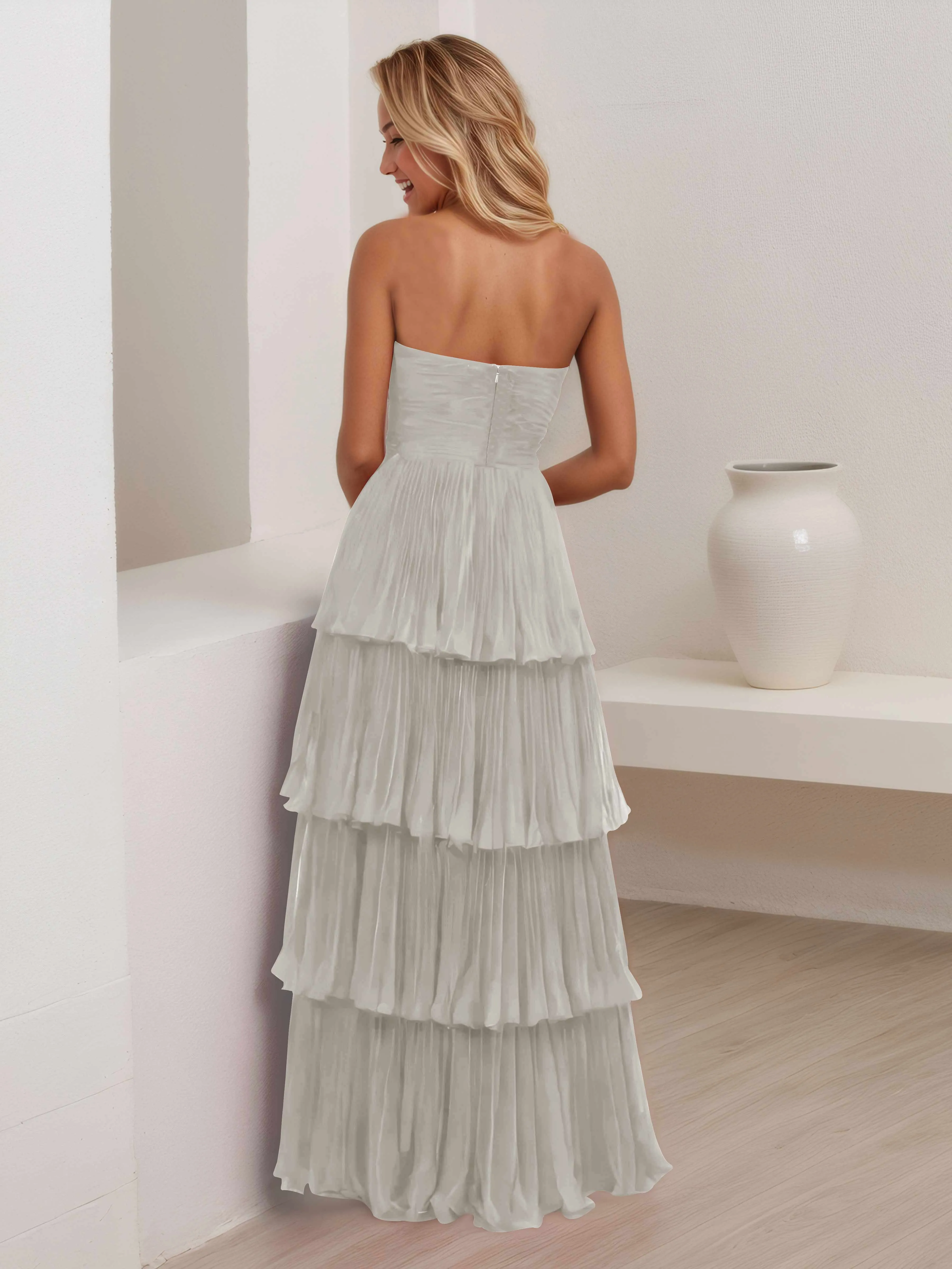 Aliana Stylish Strapless Tiered Long Wedding Guest Dresses