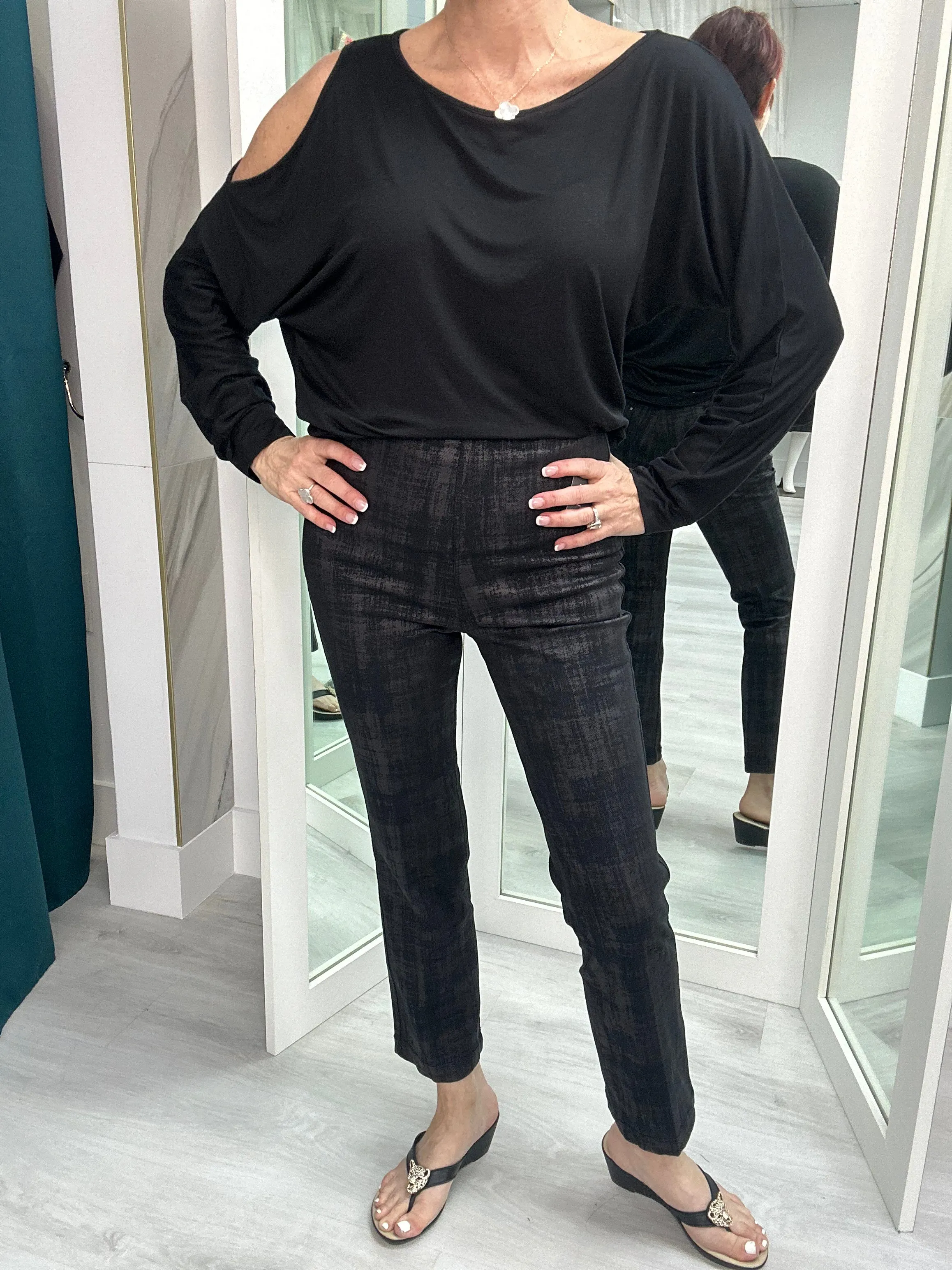 Ankle Foil Denim Baby Bootcut Pant