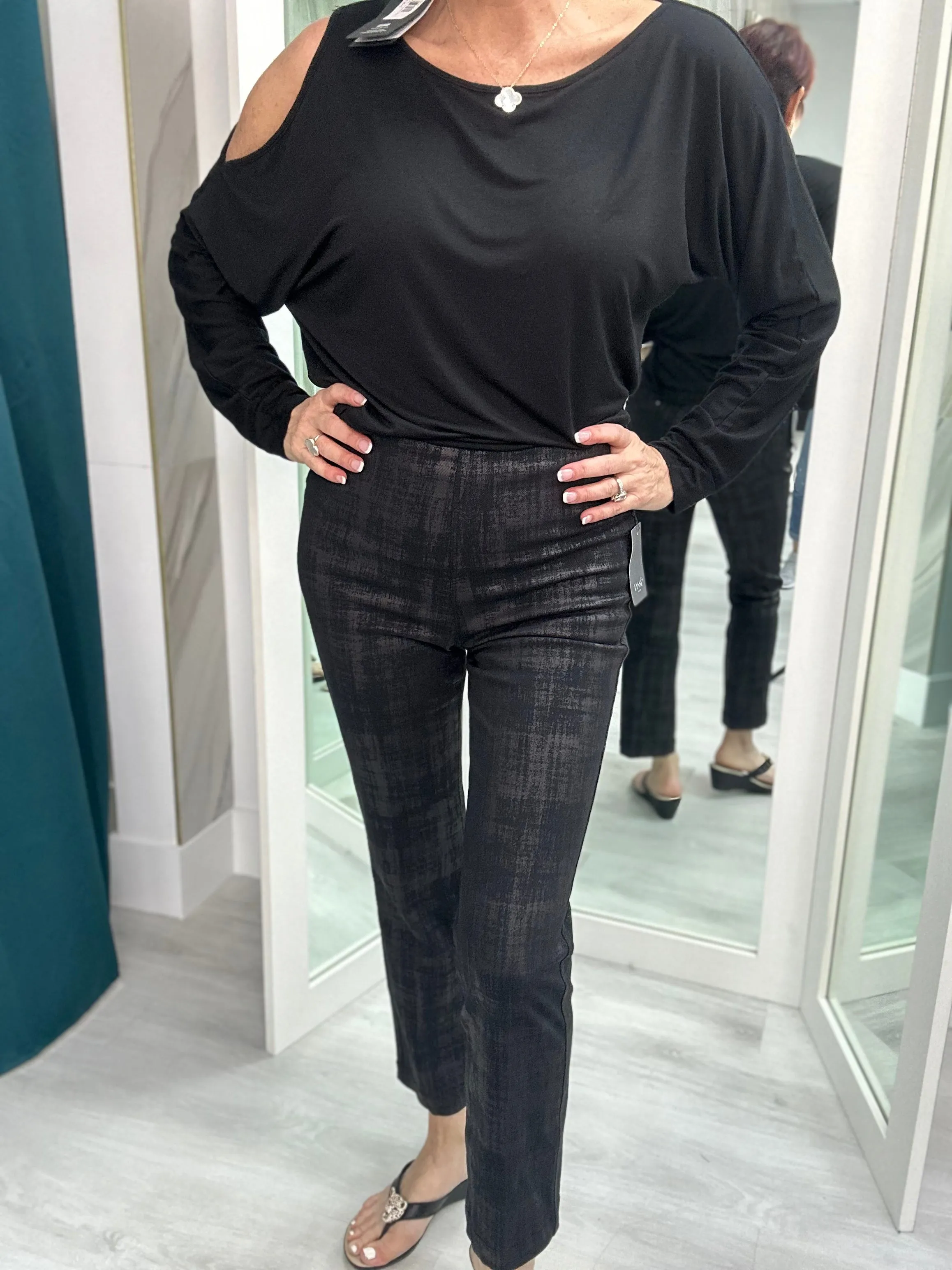 Ankle Foil Denim Baby Bootcut Pant