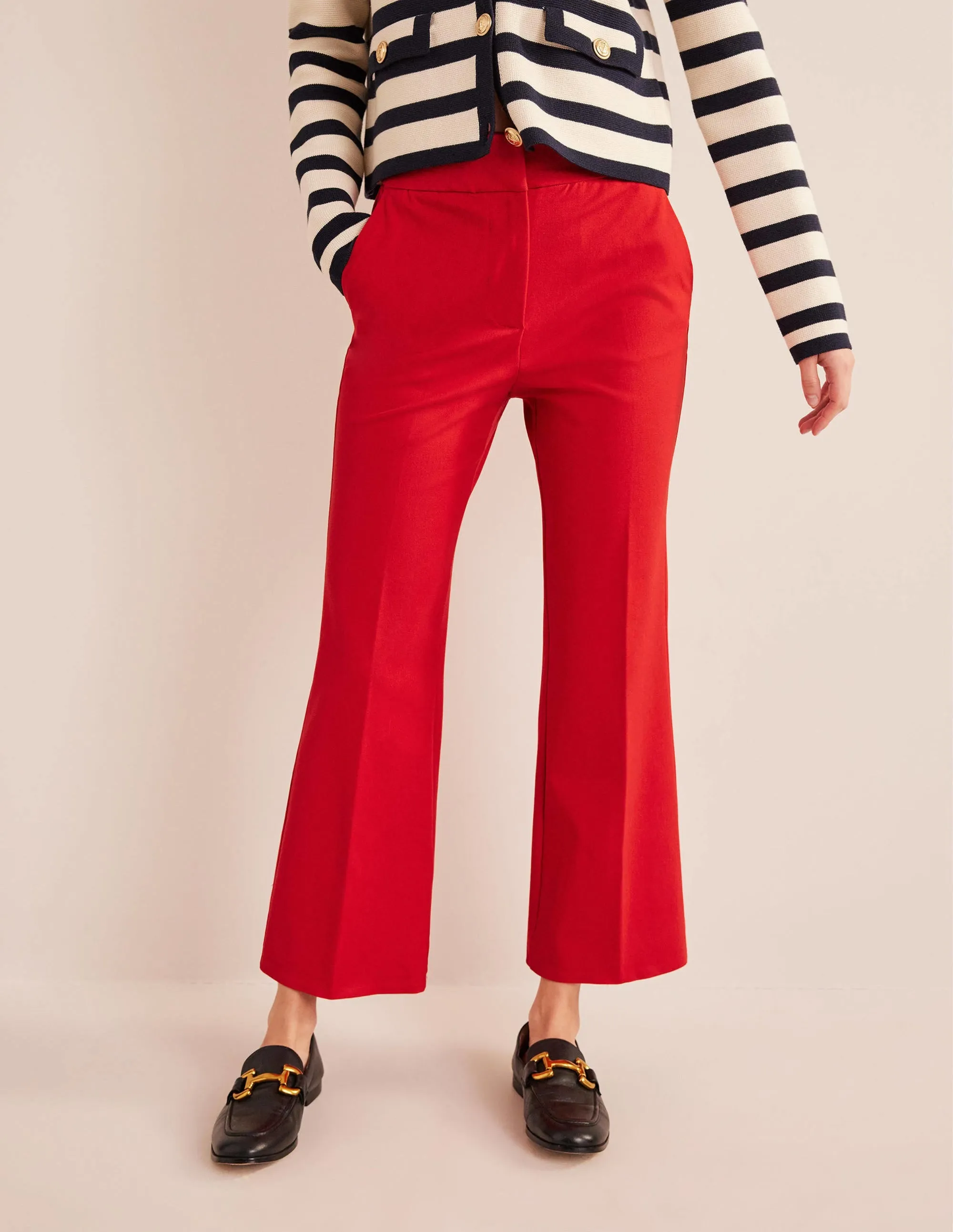 Bi-Stretch Crop Flare Trousers-Pillarbox Red