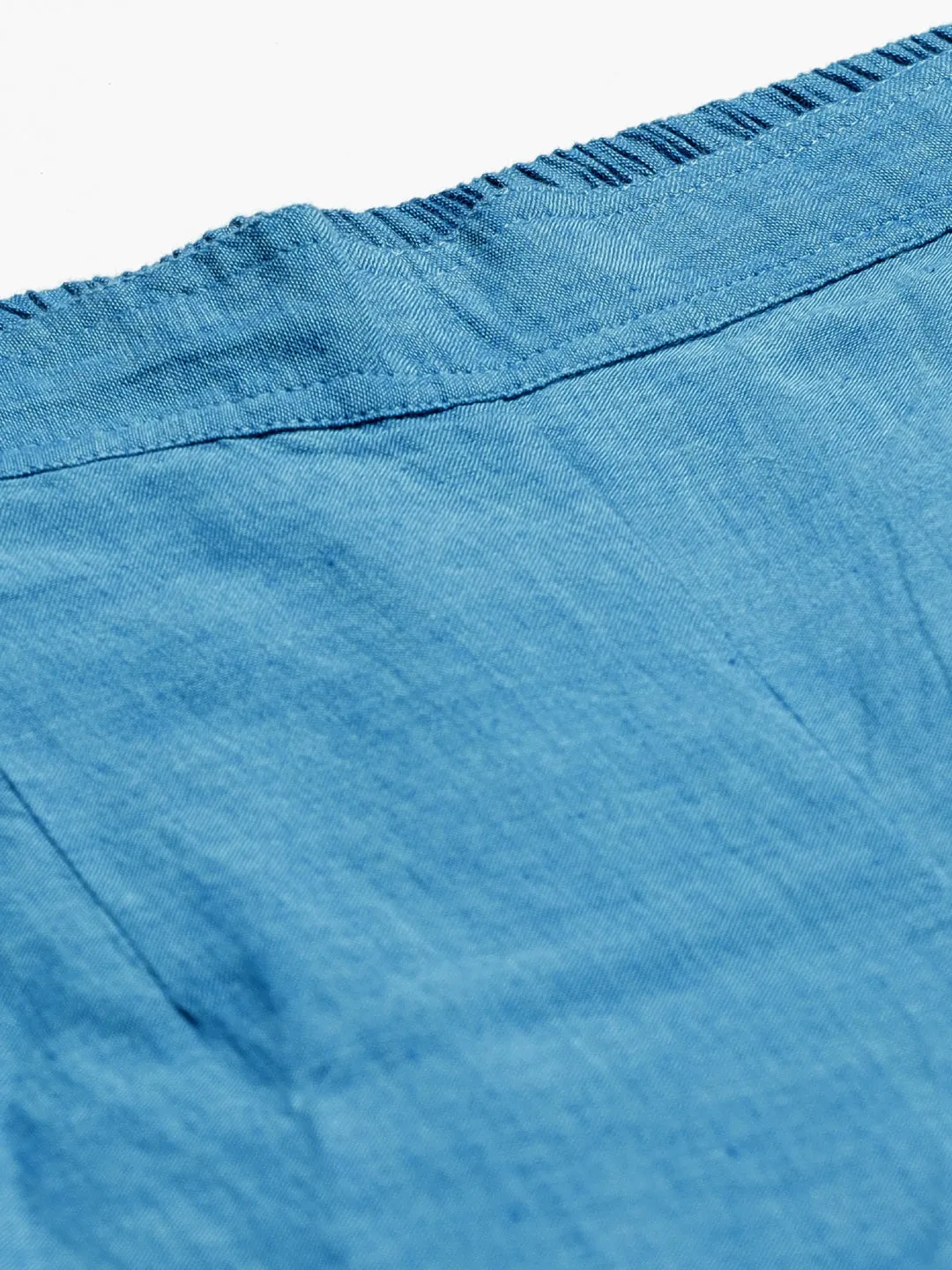 Blue Cotton Chikankari Cropped Pants