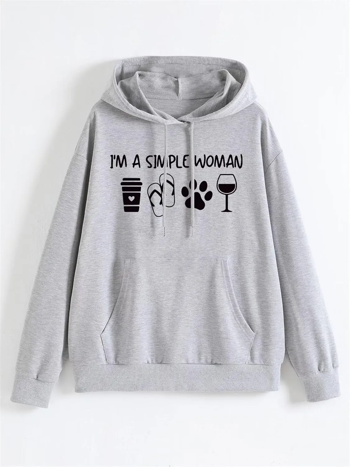 BOYRMSLGY Womens Casual Hoodies I'm A Simple Woman Shirts Coffee Dog Beach Wine Graphic Graphic Printed Drawstring Sweatshirt