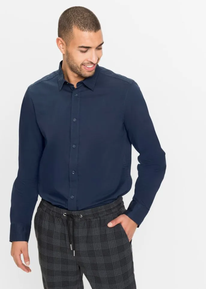 Bpc Selection Slim Fit Stretch Shirt, Blue