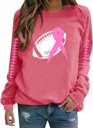 Breast Cancer Awareness Hoodies for Women Pink Ribbon Pullover Hoodie Football Sweatshirts Long Sleeve Oversized Tops
