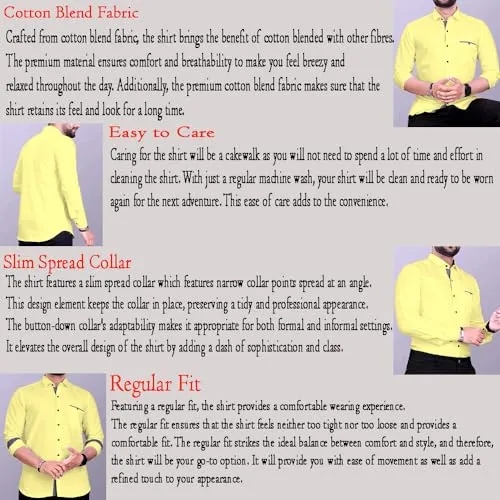 CB-COLEBROOK Men Regular Fit Solid Spread Collar Casual Shirt (Small, Butter Yellow)