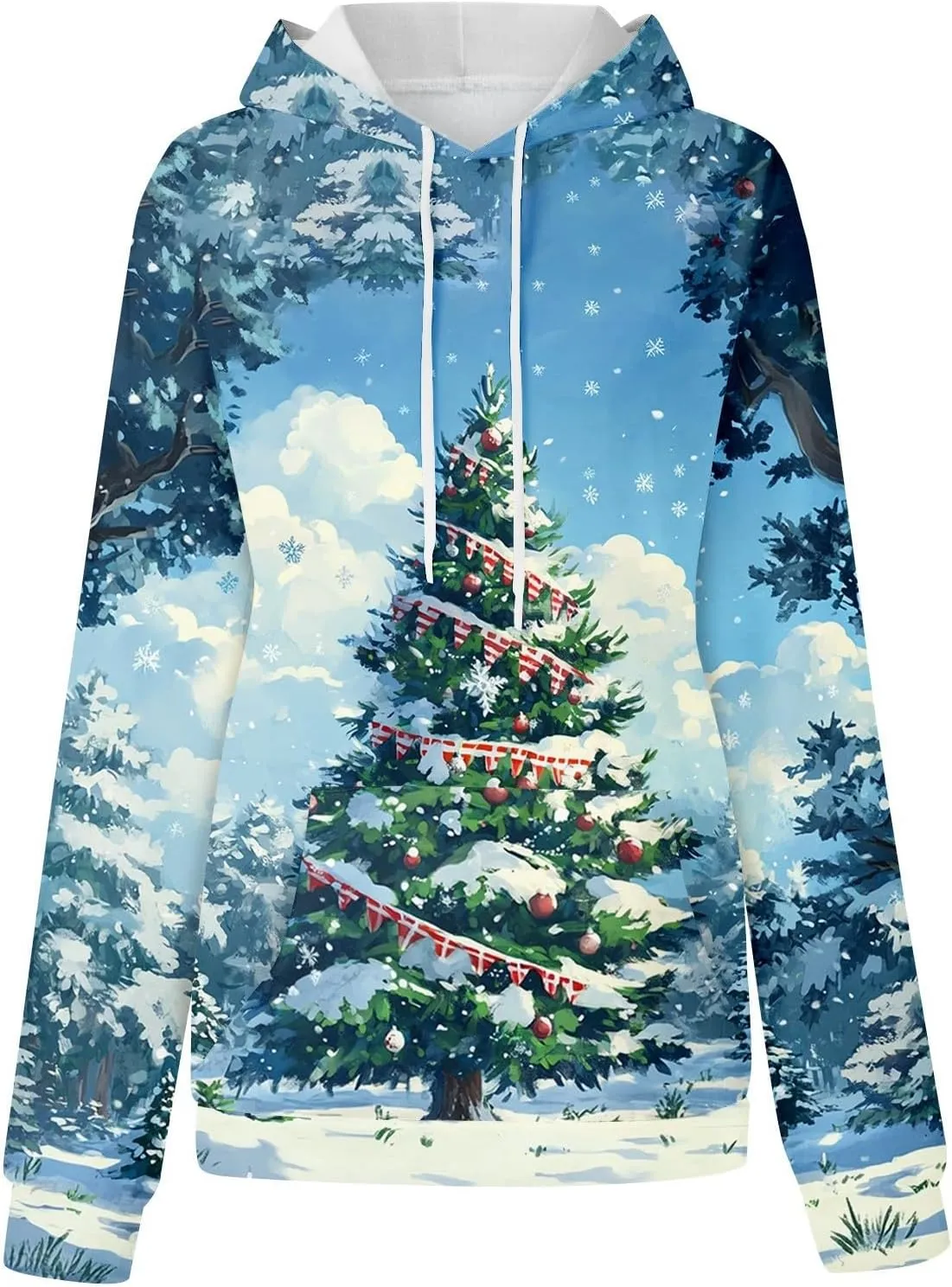 Christmas Sweatshirts For Women Trendy Oversized Hoodies Drawstring Long Sleeve Christmas Graphic Hoodies Lightweight