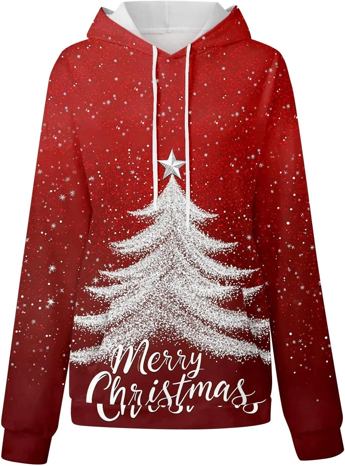 Christmas Sweatshirts For Women Trendy Oversized Hoodies Drawstring Long Sleeve Christmas Graphic Hoodies Lightweight
