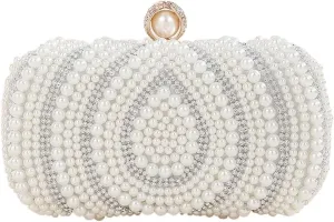 Clutch Purses for Women Stylish Beaded Pearl Evening Clutch Bag with Rhinestones for Women Ideal for Weddings, Parties, and Dinners