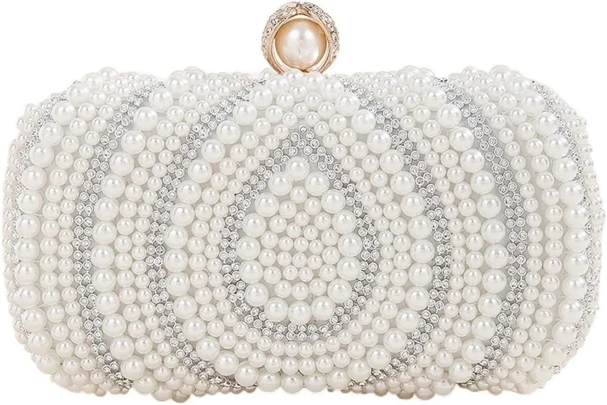 Clutch Purses for Women Stylish Beaded Pearl Evening Clutch Bag with Rhinestones for Women Ideal for Weddings, Parties, and Dinners