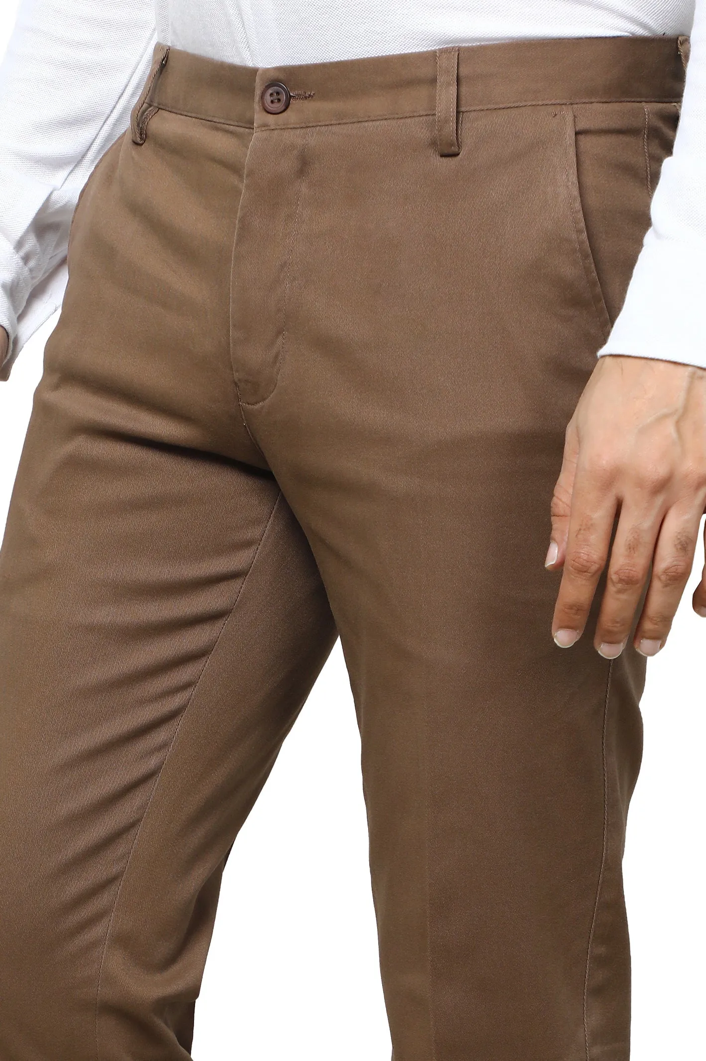 Coffee Brown Cotton Smart Fit Trouser