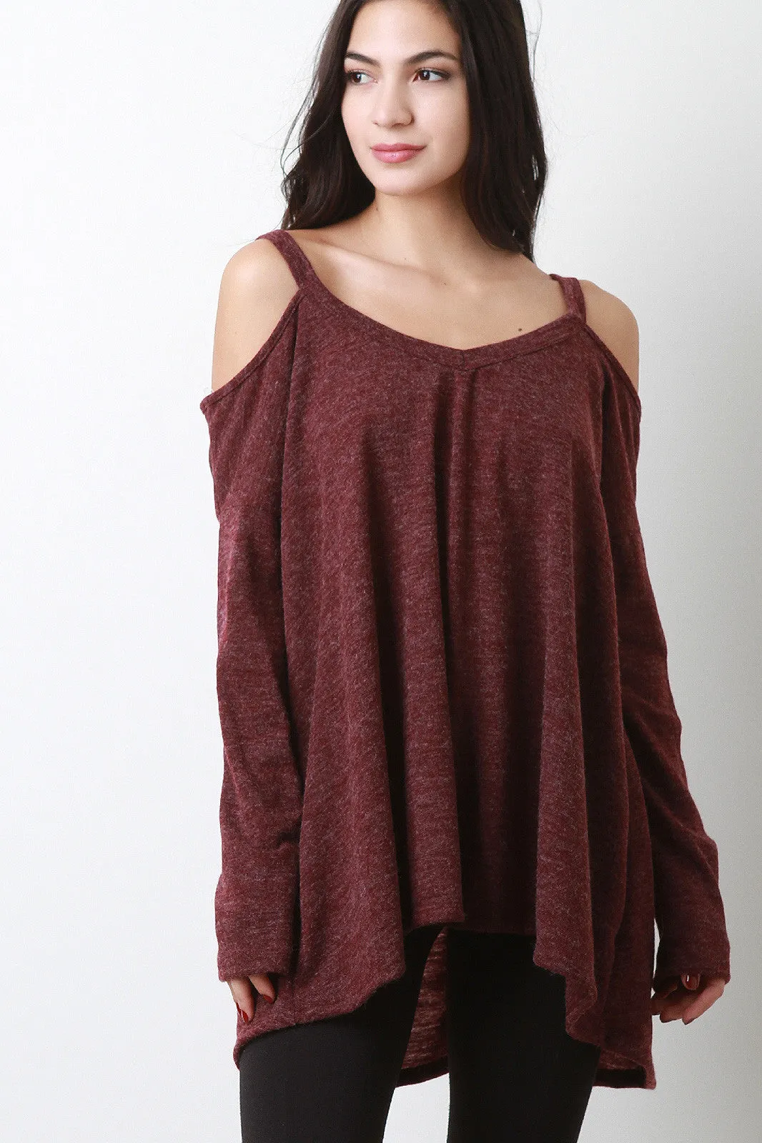 Cold Shoulder V-Neck Cozy Sweater Top