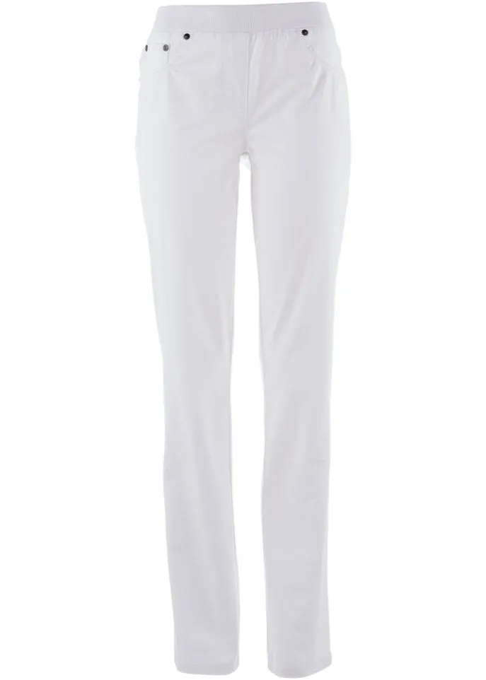 Cotton trousers without fasteners with a comfortable straight belt Bpc Bonprix Collection, white