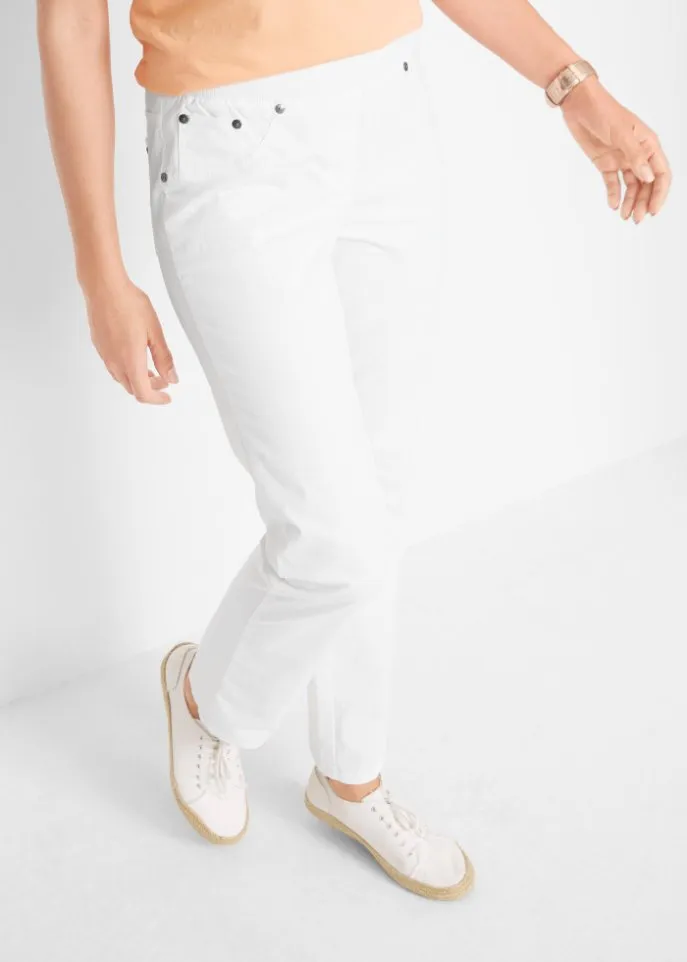 Cotton trousers without fasteners with a comfortable straight belt Bpc Bonprix Collection, white