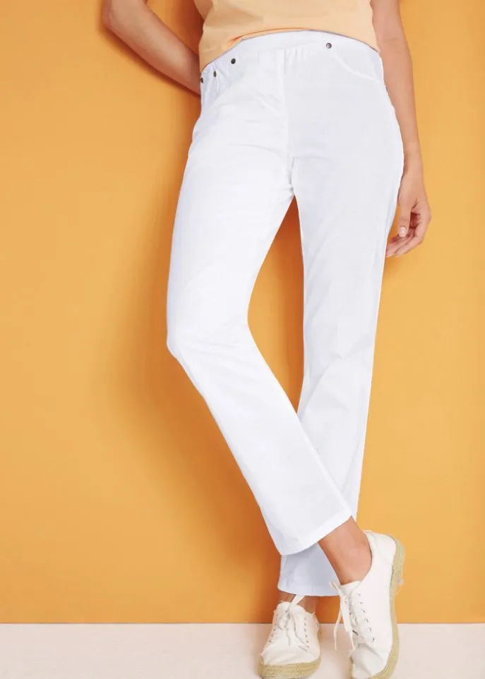 Cotton trousers without fasteners with a comfortable straight belt Bpc Bonprix Collection, white