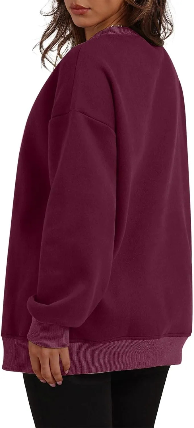 Crewneck Sweatshirts Womens Fall Fashion 2024 Long Sleeve Tops Pullover Casual Cute Loose Winter Clothes with Pocket