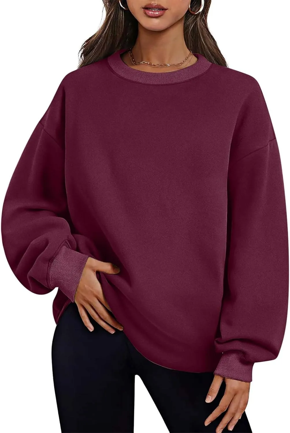 Crewneck Sweatshirts Womens Fall Fashion 2024 Long Sleeve Tops Pullover Casual Cute Loose Winter Clothes with Pocket