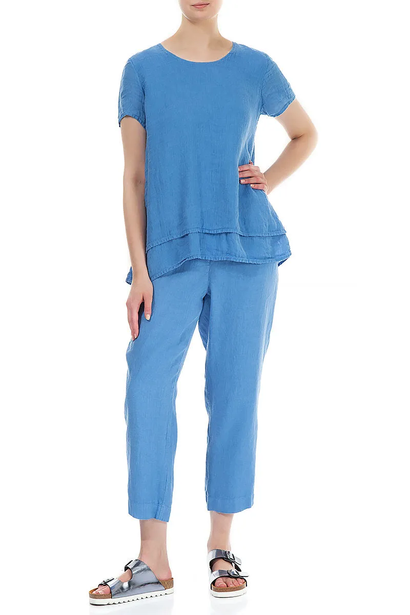 Cropped Cornflower Linen Trousers