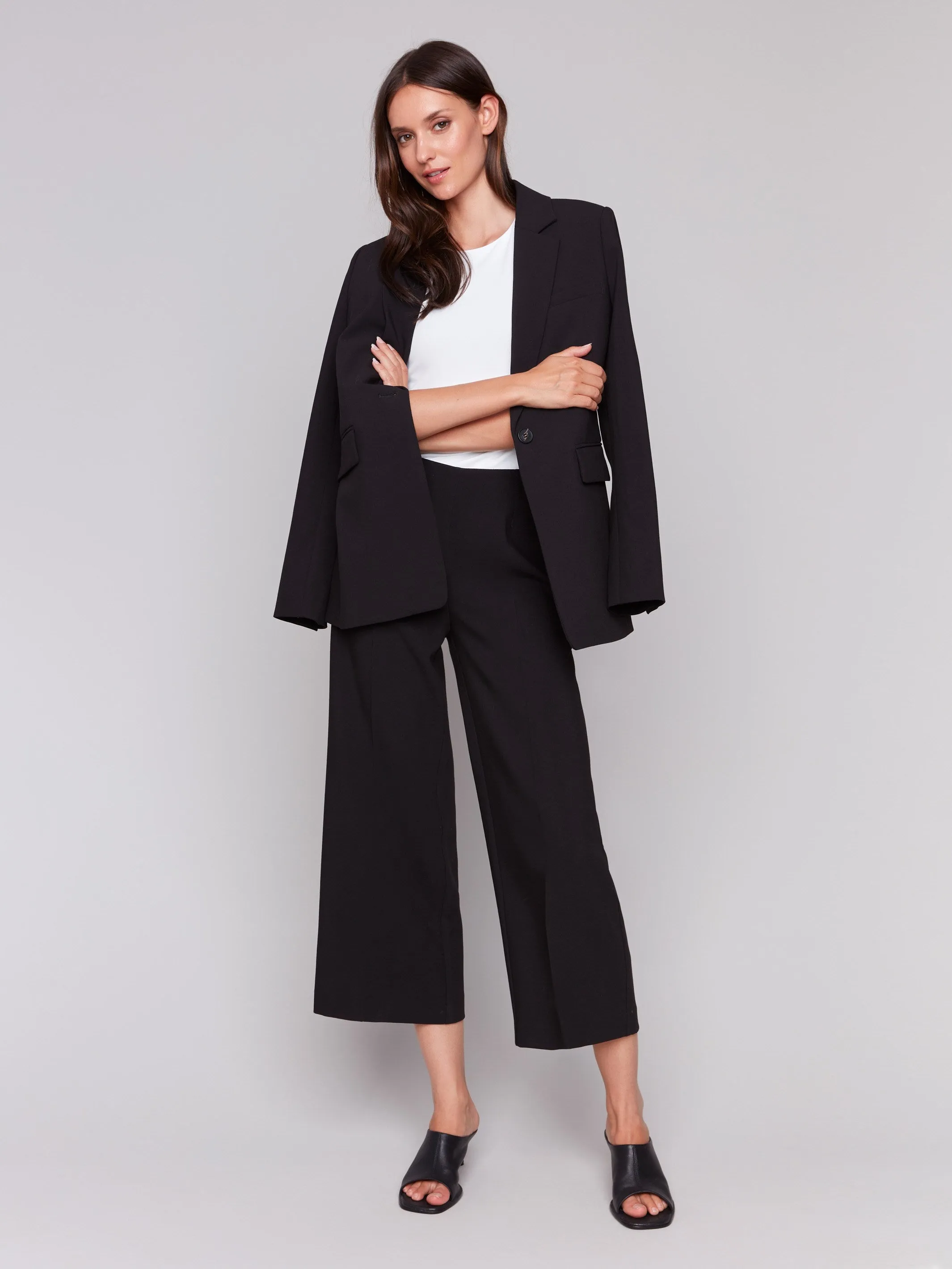 Cropped Wide Leg Pants - Black