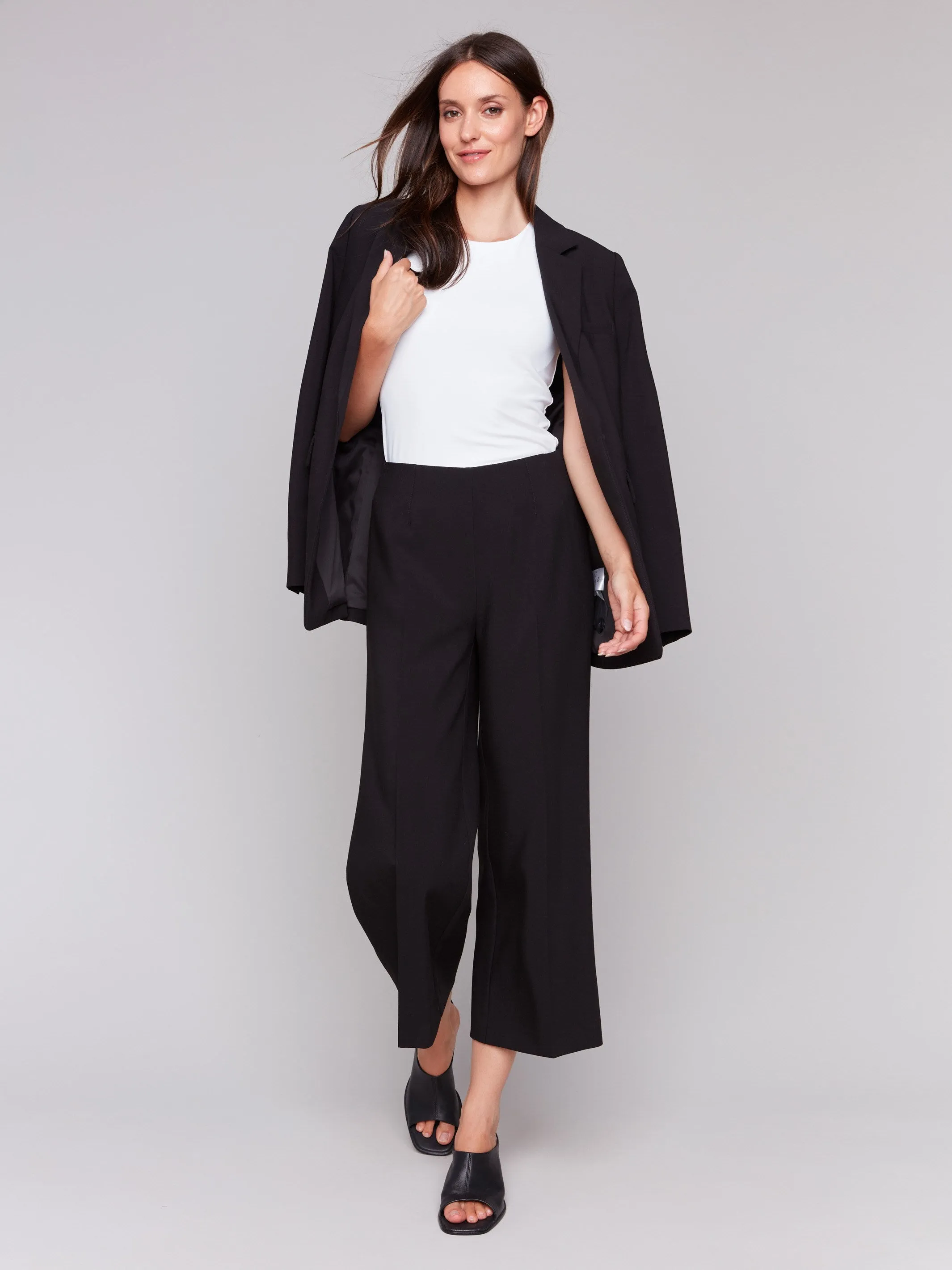 Cropped Wide Leg Pants - Black