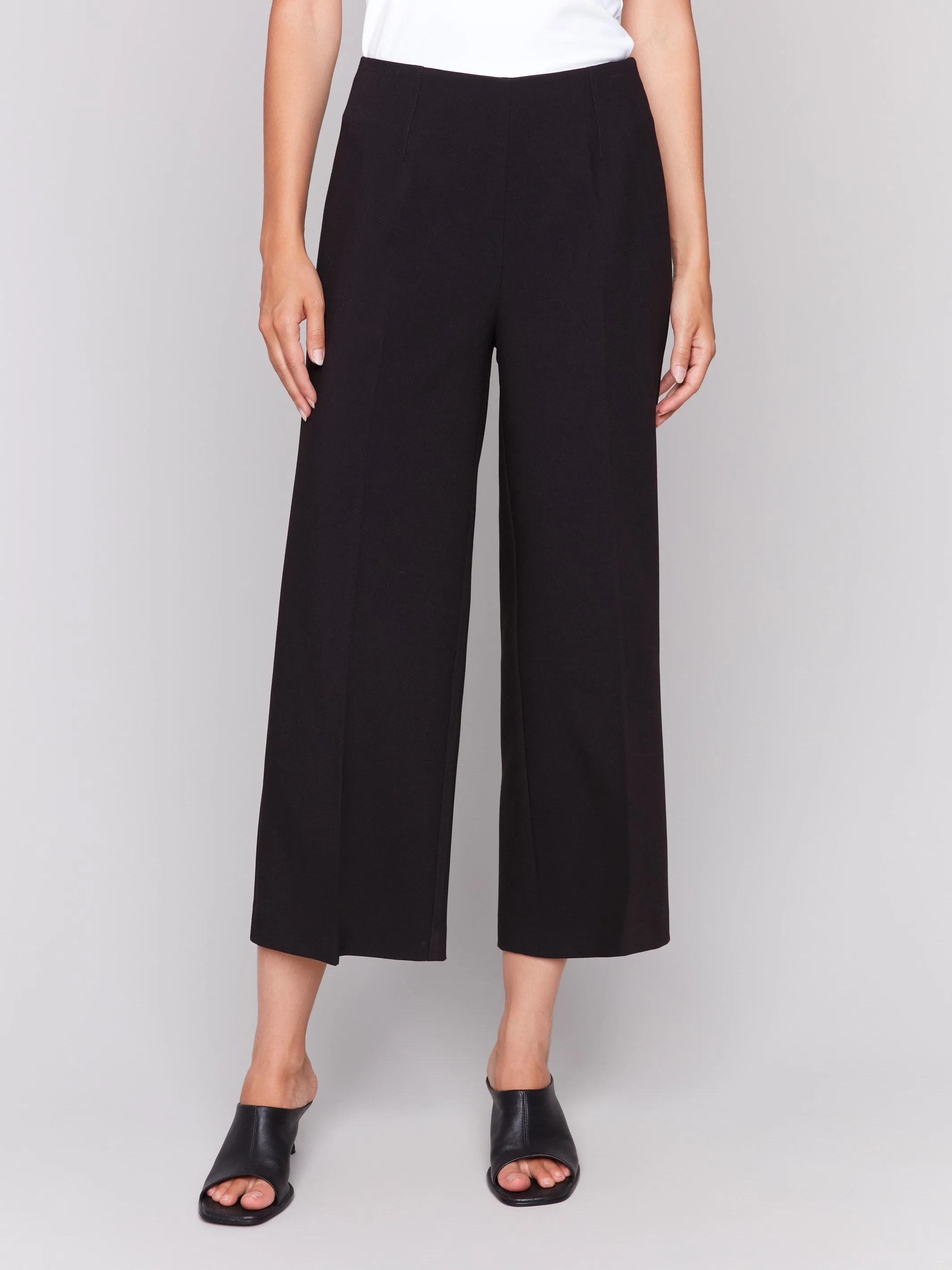 Cropped Wide Leg Pants - Black