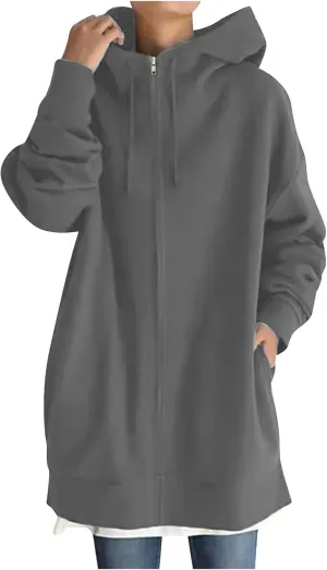 DASAYO Womens Long Oversized Hoodies Plus Size Pullover Hooded Hem Top Sweater Sweatshirts Winter Ouffits with Slit Pockets
