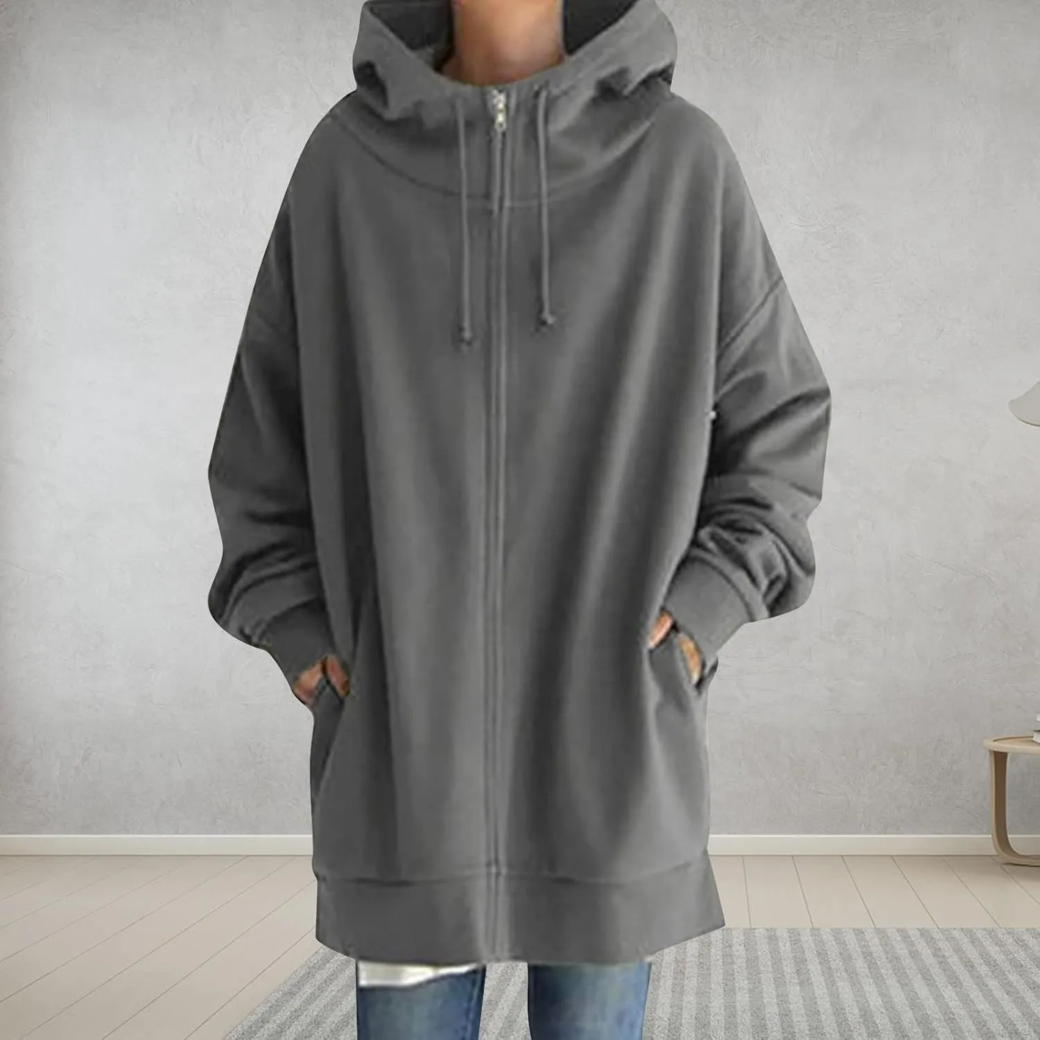 DASAYO Womens Long Oversized Hoodies Plus Size Pullover Hooded Hem Top Sweater Sweatshirts Winter Ouffits with Slit Pockets