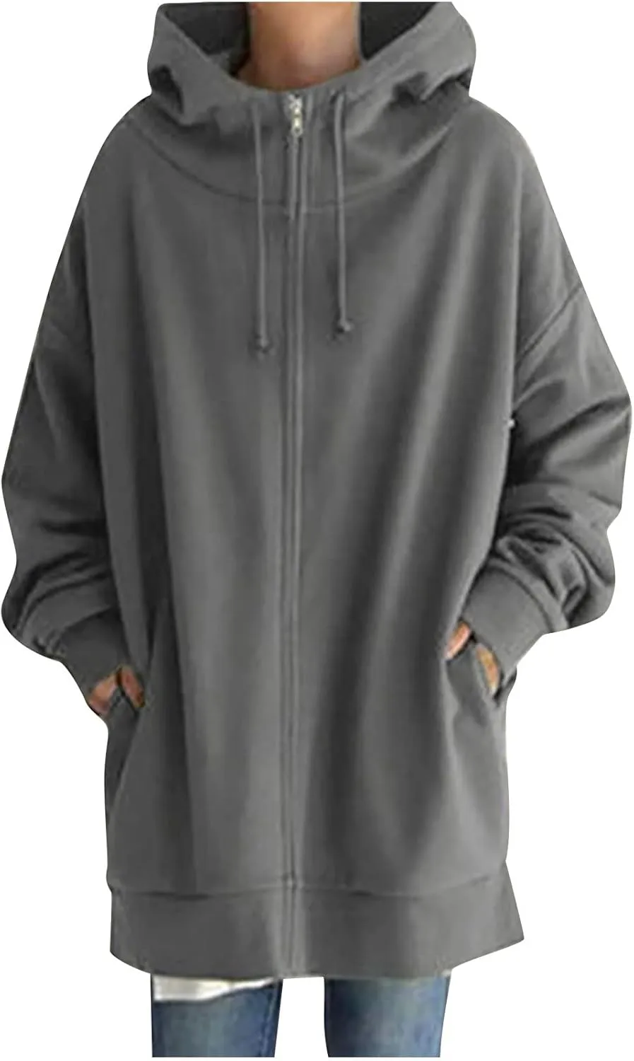 DASAYO Womens Long Oversized Hoodies Plus Size Pullover Hooded Hem Top Sweater Sweatshirts Winter Ouffits with Slit Pockets