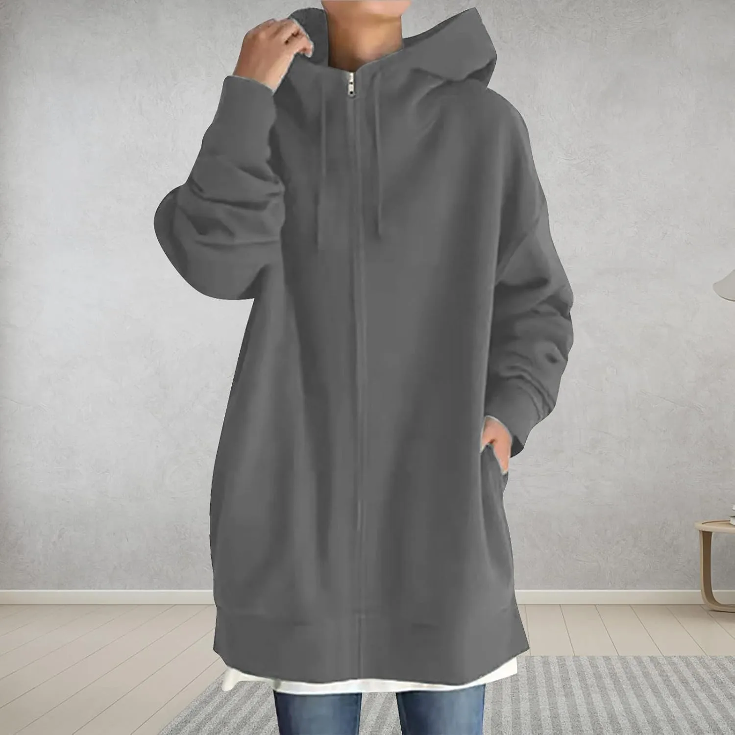 DASAYO Womens Long Oversized Hoodies Plus Size Pullover Hooded Hem Top Sweater Sweatshirts Winter Ouffits with Slit Pockets