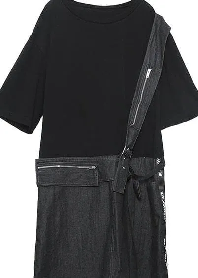 DIY black Cotton dresses o neck zippered oversized summer stylish Dress
