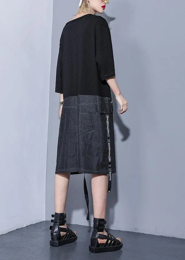 DIY black Cotton dresses o neck zippered oversized summer stylish Dress