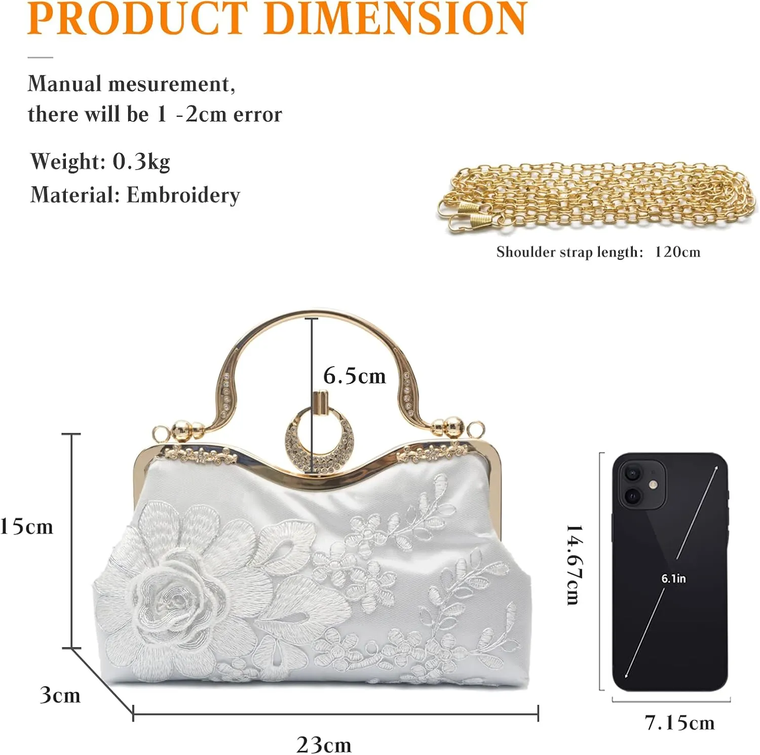 Elegant Floral Embroidery Evening Clutch Bag for Women | Vintage Bridal Handbag | Stylish Shoulder Purse(Silver)
