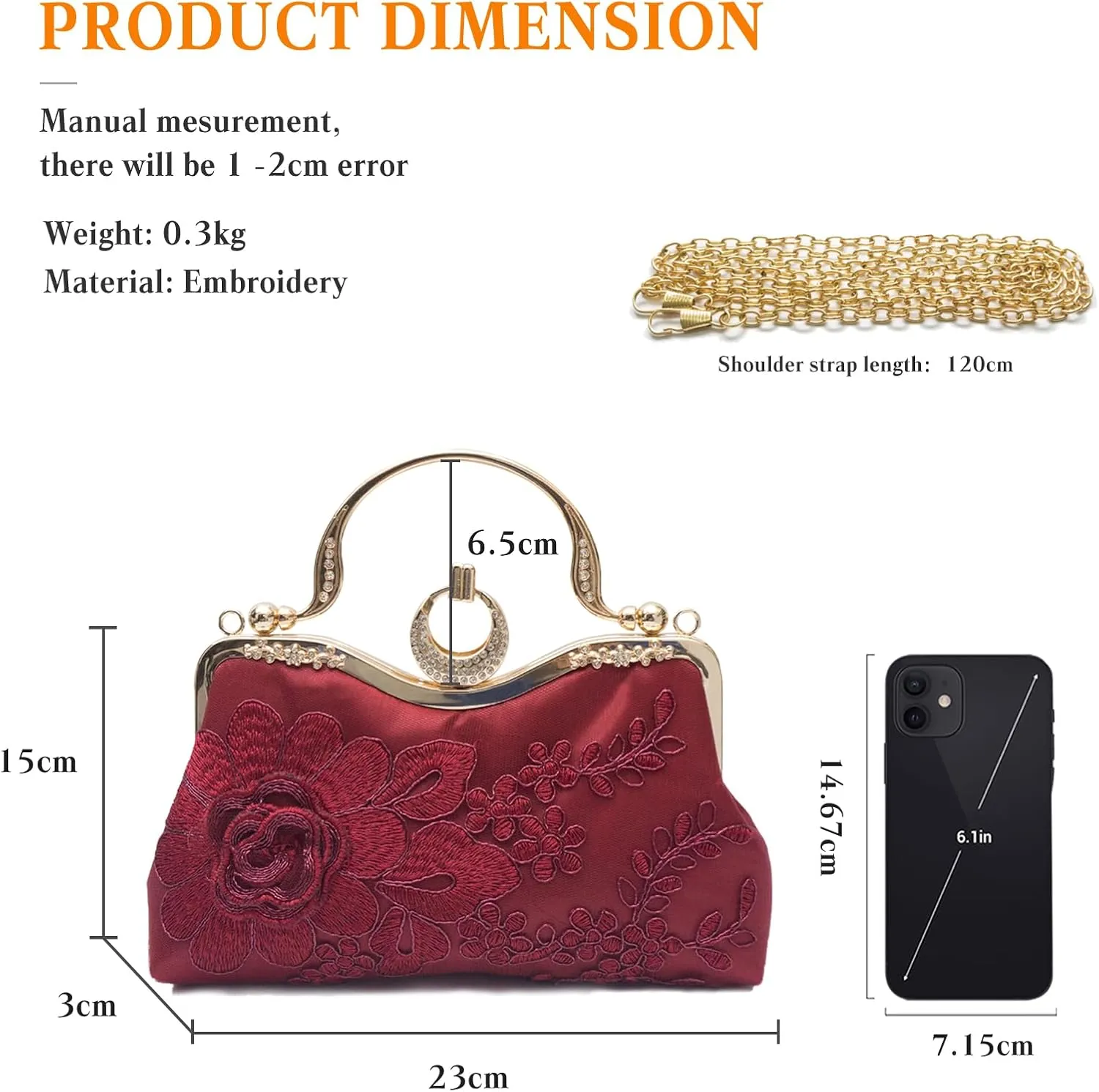 Elegant Floral Embroidery Evening Clutch Bag for Women | Vintage Bridal Handbag | Stylish Shoulder Purse(Wine Red)