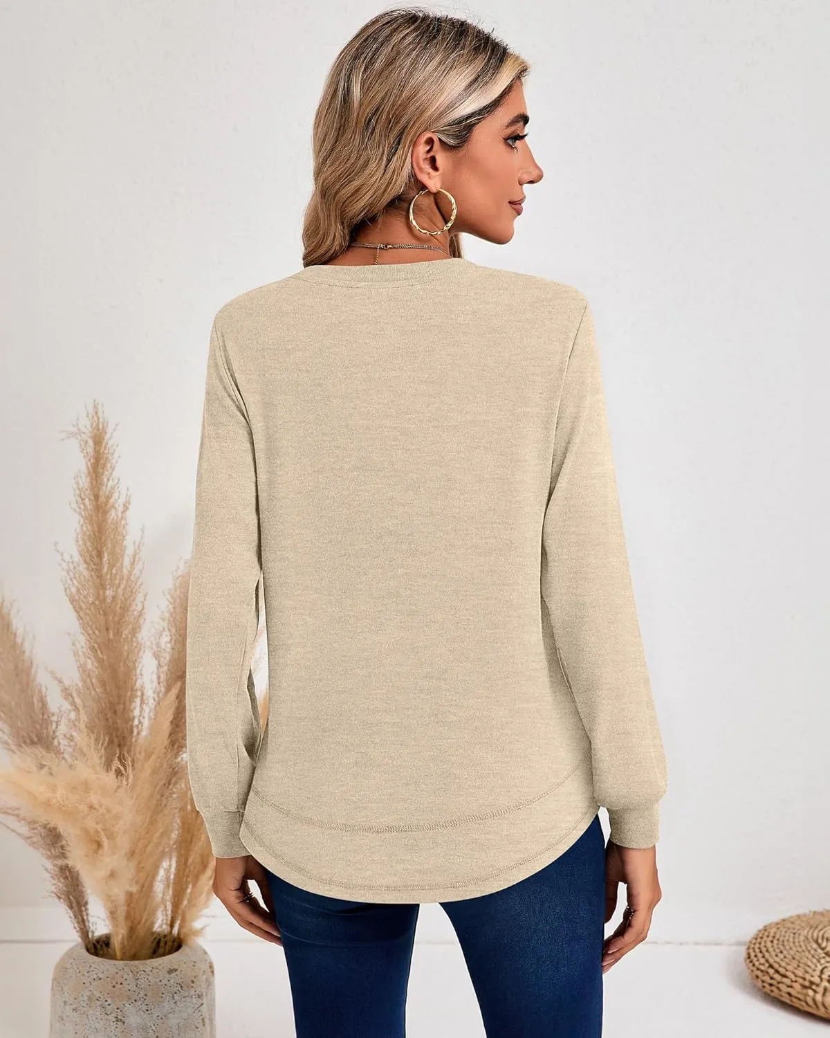 Ficerd 3 Pack Women's Long Sleeve Shirts, Casual Crew Neck Tunic Tops Loose Fit Pullover Curved Hem Shirts 2025 Trendy