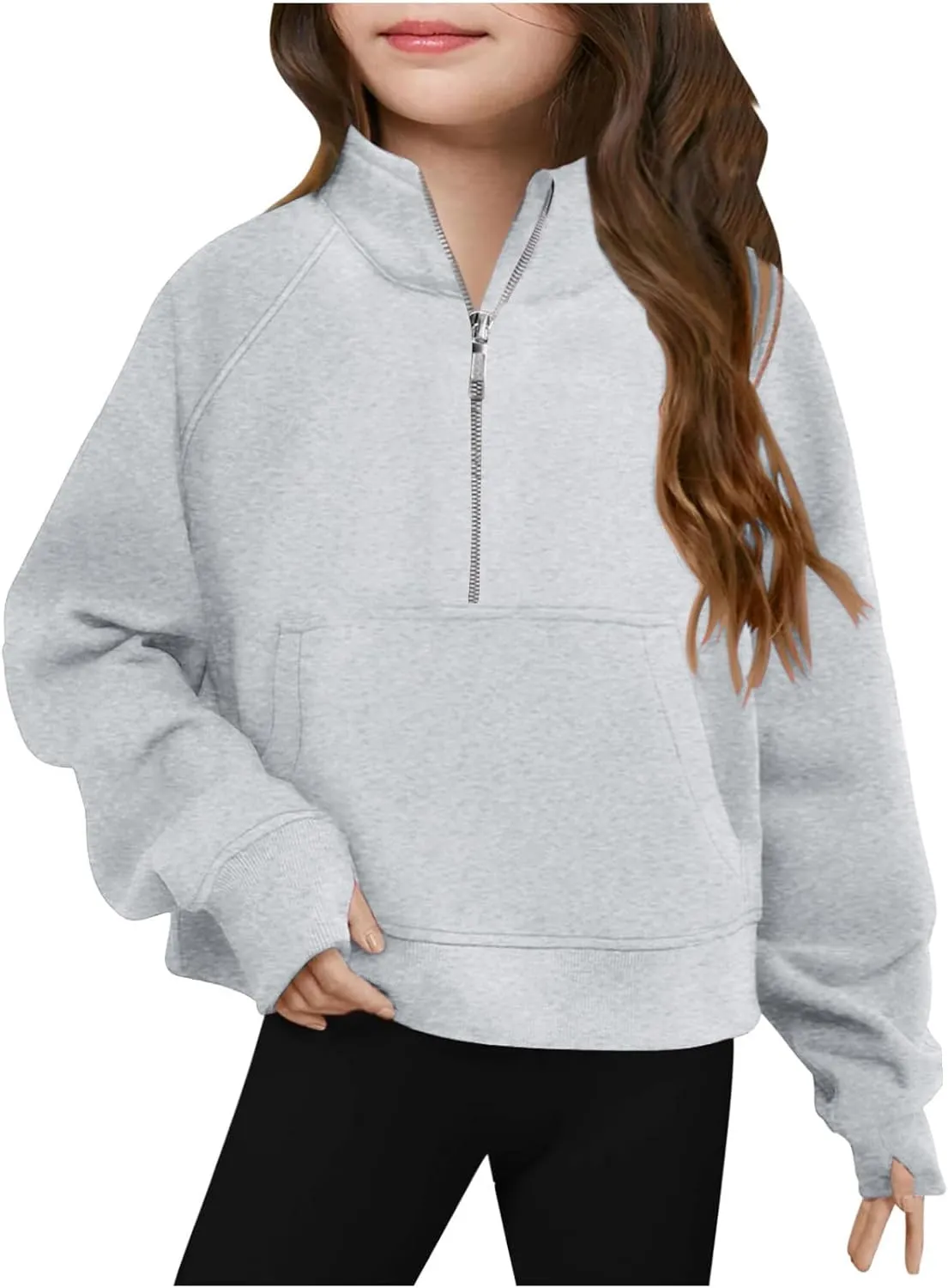 Girls Half Zip Oversized Hoodies Casual Long Sleeve Pullover Shirts with Big Pockets Teen Girls Preppy Clothes
