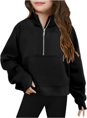 Girls Half Zip Oversized Hoodies Casual Long Sleeve Pullover Shirts with Big Pockets Teen Girls Preppy Clothes