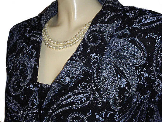 *GORGEOUS SPARKLING ALEX EVENINGS BLUE METALLIC & BLACK 2-PIECE JACKET & SHELL SET  - PERFECT FOR THE HOLIDAYS