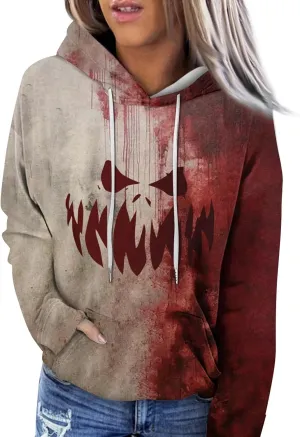 Halloween Costumes for Women 2024 Trendy Cute Pumpkin Graphic Hoodies with Pockets Pullover Sweatshirts Casual