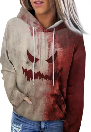 Halloween Costumes for Women 2024 Trendy Cute Pumpkin Graphic Hoodies with Pockets Pullover Sweatshirts Casual