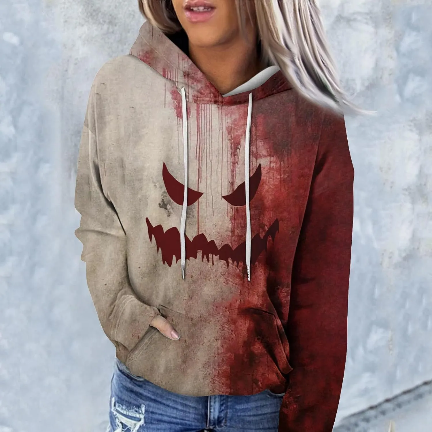 Halloween Costumes for Women 2024 Trendy Cute Pumpkin Graphic Hoodies with Pockets Pullover Sweatshirts Casual