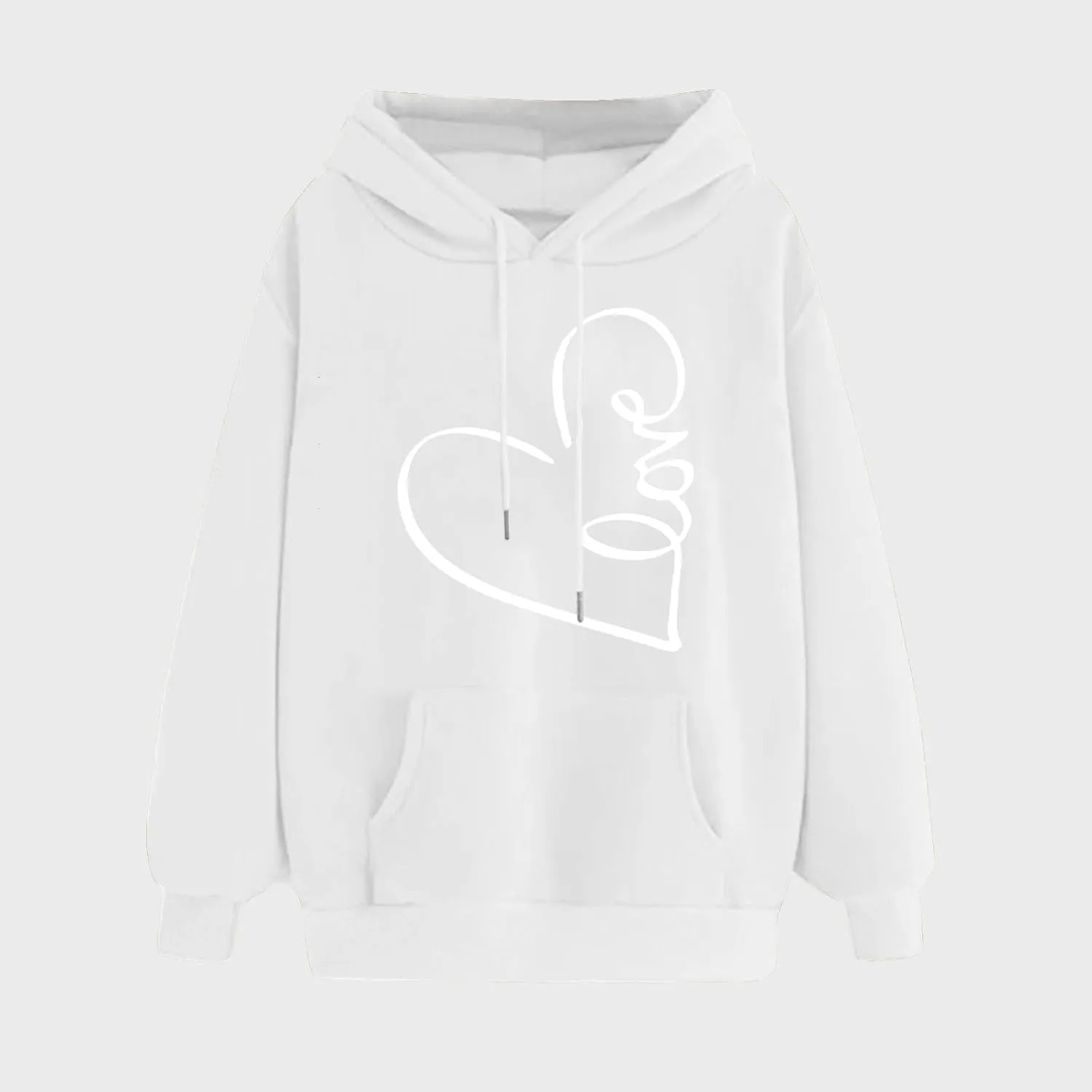 Hoodies for Women Trendy Heart Print Long Sleeve Drawstring Pullover Tops Oversized Casual Sweatshirts with Pocket