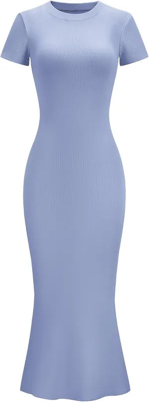 LOMON Women Fishtail Hem Ribbed Maxi Dresses Summer Casual Stylish Y2k Sexy Fitted Lady Elegant Cotton Soft Lounge Dress