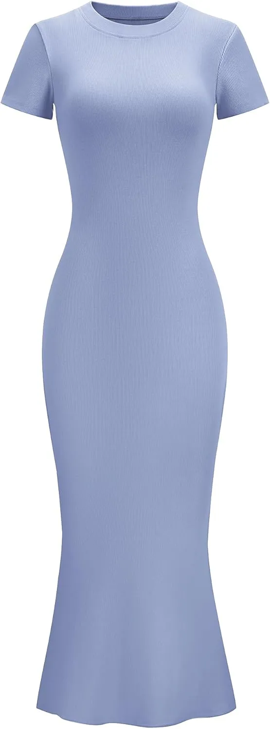 LOMON Women Fishtail Hem Ribbed Maxi Dresses Summer Casual Stylish Y2k Sexy Fitted Lady Elegant Cotton Soft Lounge Dress
