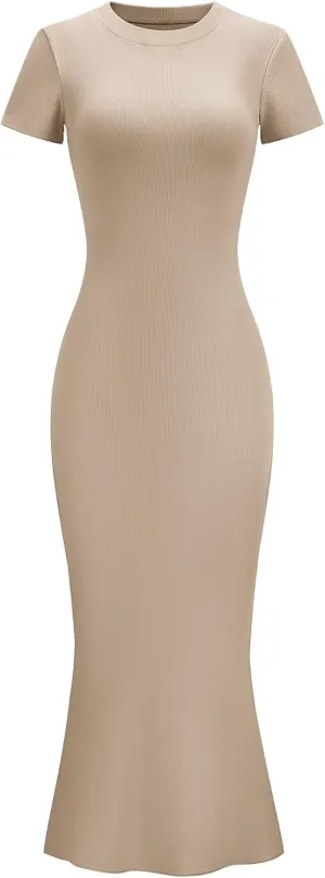 LOMON Women Fishtail Hem Ribbed Maxi Dresses Summer Casual Stylish Y2k Sexy Fitted Lady Elegant Cotton Soft Lounge Dress