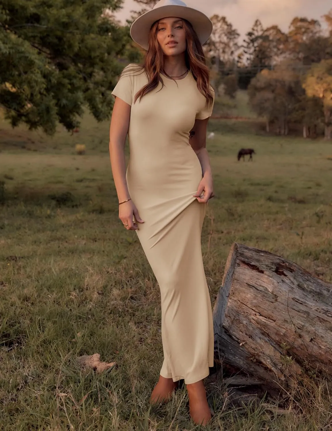 LOMON Women Fishtail Hem Ribbed Maxi Dresses Summer Casual Stylish Y2k Sexy Fitted Lady Elegant Cotton Soft Lounge Dress